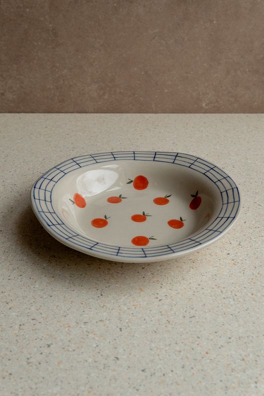 Тарелка Синяя клетка Апельсины, 19 см / Tanya Makarenko