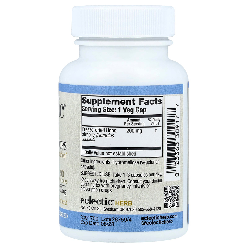 Eclectic Herb, сублимированный хмель, 200 мг, 90 веганских капсул