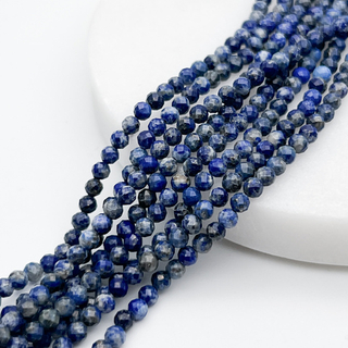 Лазурит граненый бусины, диаметр около 3,2-3,3 мм, цена за отрезок 19 см (1/2 нити)