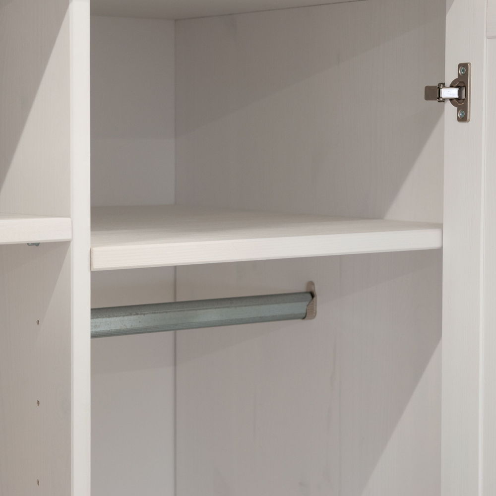 Шкаф для одежды распашной белый Харви двухдверный деревянный с ящиком, со штангой и полками, шкаф для вещей в прихожую и спальню с филенкой в викторианском стиле из массива сосны