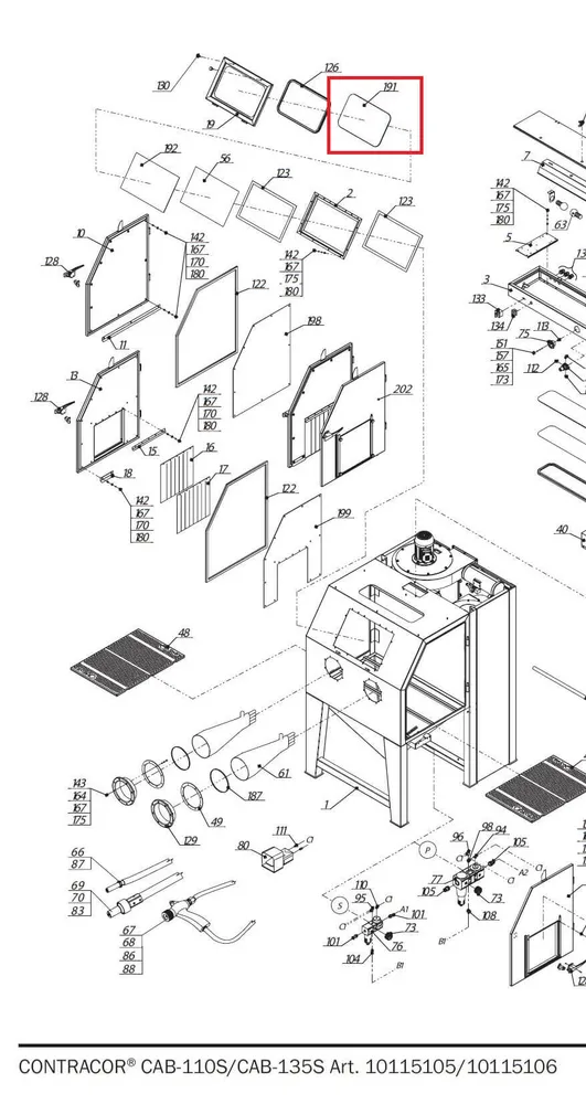 Стекло для пескоструйной камеры Contracor 476х296х7мм Триплекс CAB-110/CAB-135 арт. 22030001