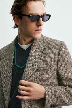 ZARA X AARON LEVINE БЛЕЙЗЕР ИЗ СМЕСОВОЙ ШЕРСТИ И ХЛОПКА, КОРИЧНЕВЫЙ