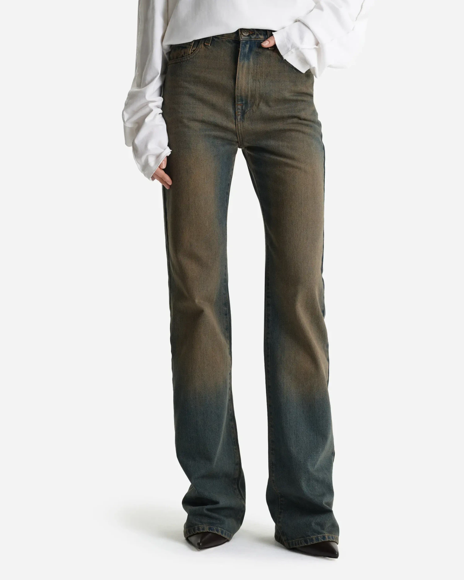 Джинсы bootcut с эффектом ржавчины