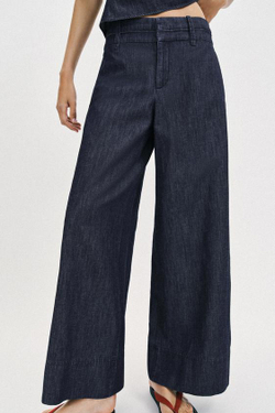 ZARA ШИРОКИЕ БРЮКИ ИЗ СМЕСОВОГО ЛЬНА, ИНДИГО