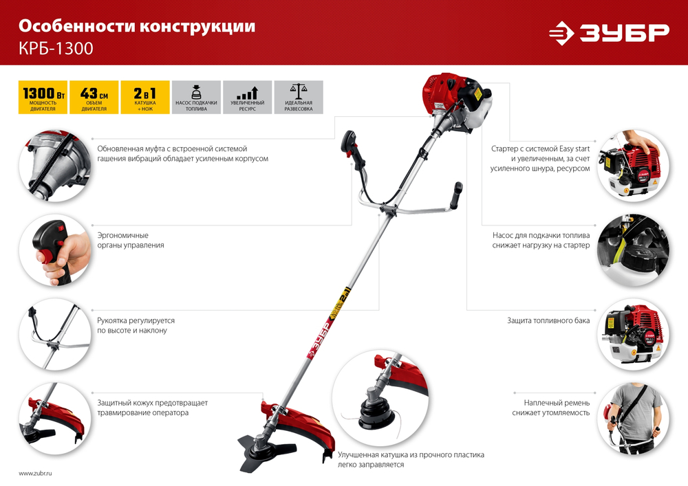 ЗУБР 1.3 кВт, бензиновый триммер (КРБ-1300)