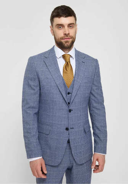 Мужской классический костюм тройка (серо-голубой) Б28