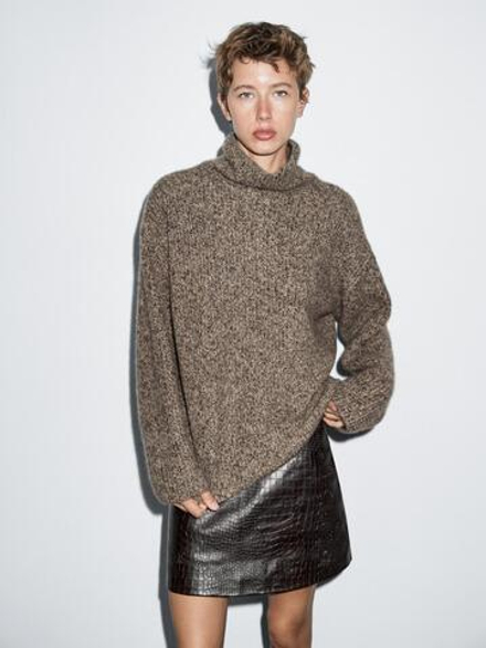 Massimo Dutti Свитер из 100% кашемира с высоким воротником, норка