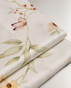 Zara Home - Атласная простыня с цветочным принтом, белый, 160x280 см