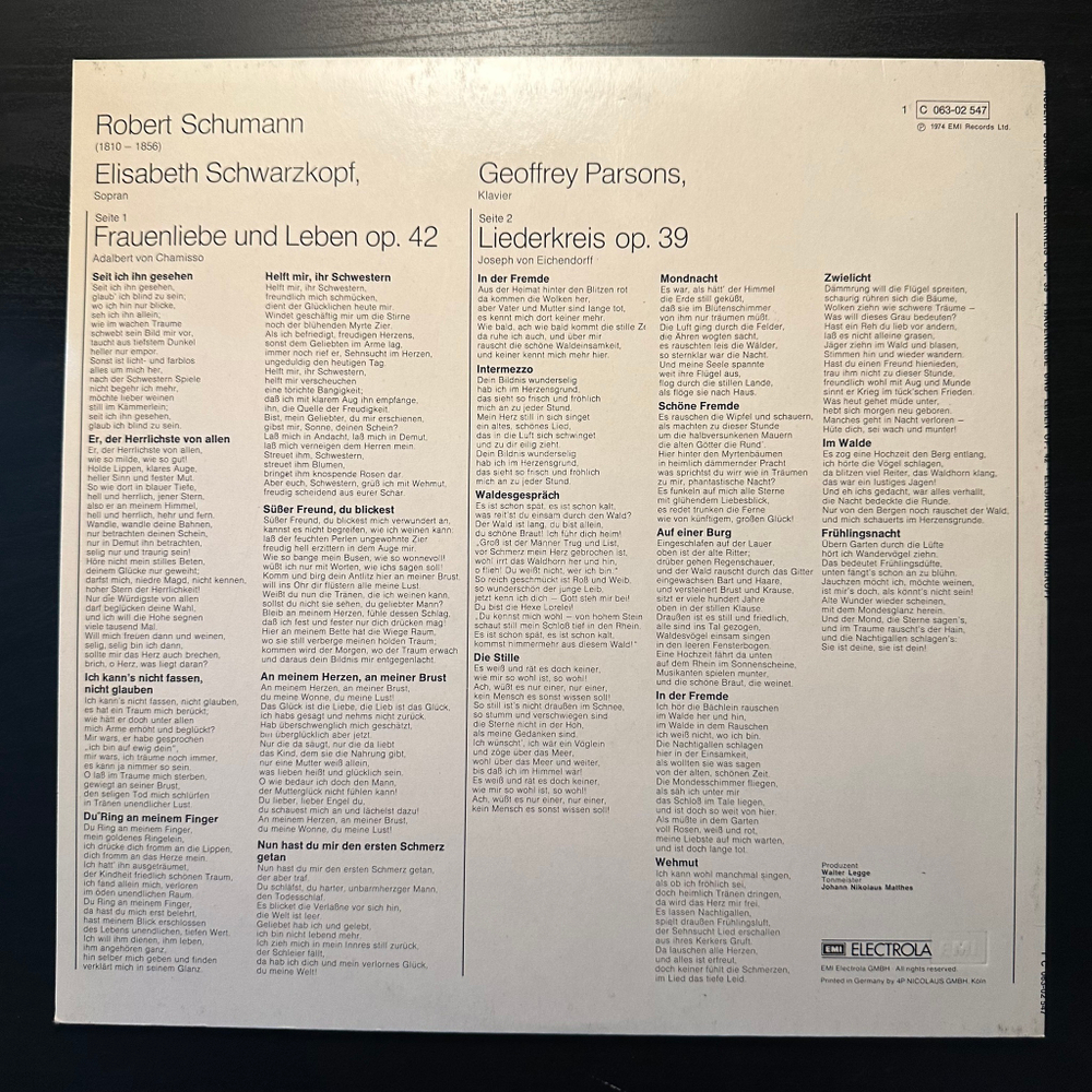 Шуман - Элизабет Шварцкопф, Джеффри Парсонс (Германия 1974г.)