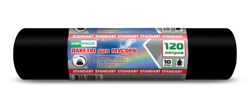 МЕШКИ Д/МУСОРА MIRPACK НАДЕЖНЫЕ 120Л 30МКМ ЧЕРНЫЕ 10ШТ*18РУЛ