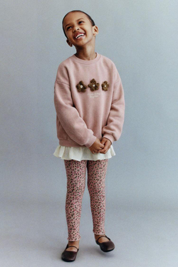 ZARA ЛЕГИНСЫ В РУБЧИК С ПРИНТОМ, ЦВЕТ РОЗОВОГО ДЕРЕВА