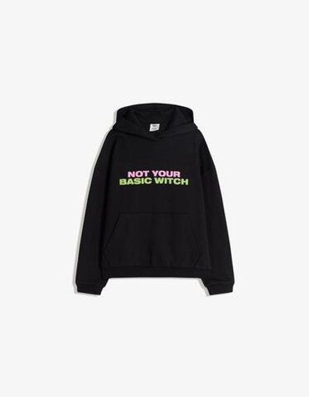 BERSHKA Худи с принтом Wicked, черный
