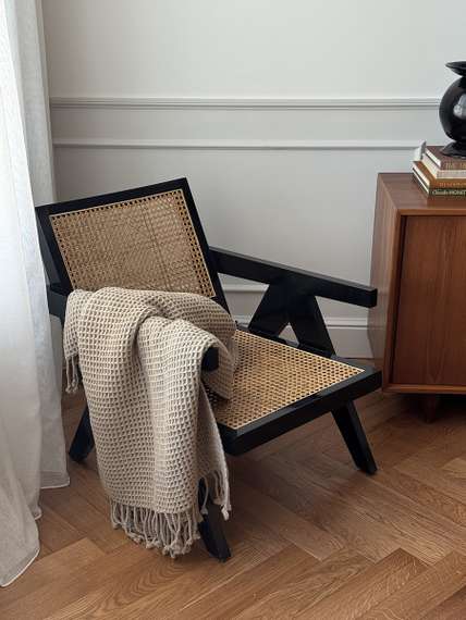 Плед из шерсти бежево-серого цвета из коллекции essential, 130х180 см