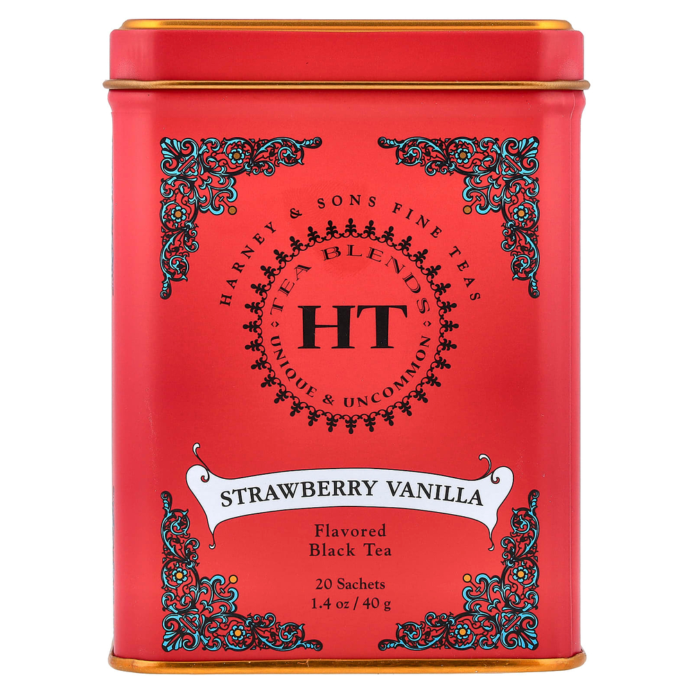 Harney & Sons, черный чай, клубника и ваниль, 20 пакетиков, 40 г (1,4 унции)