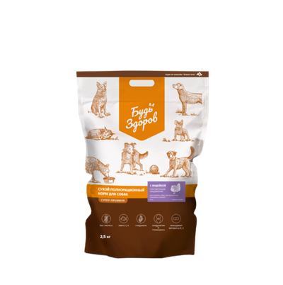 Корм для собак Будь Здоров для пожилых, кастрированных, склонных к полноте. С индейкой крупная гранула