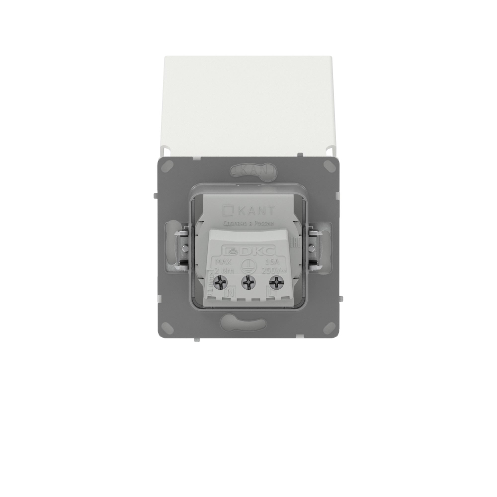 Розетка силовая, 2P+E, с з/ш, с крышкой, IP44, KANT, белый песок