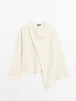 Massimo Dutti Свитер из 100% шерсти с шарфом, натуральный, кремовый