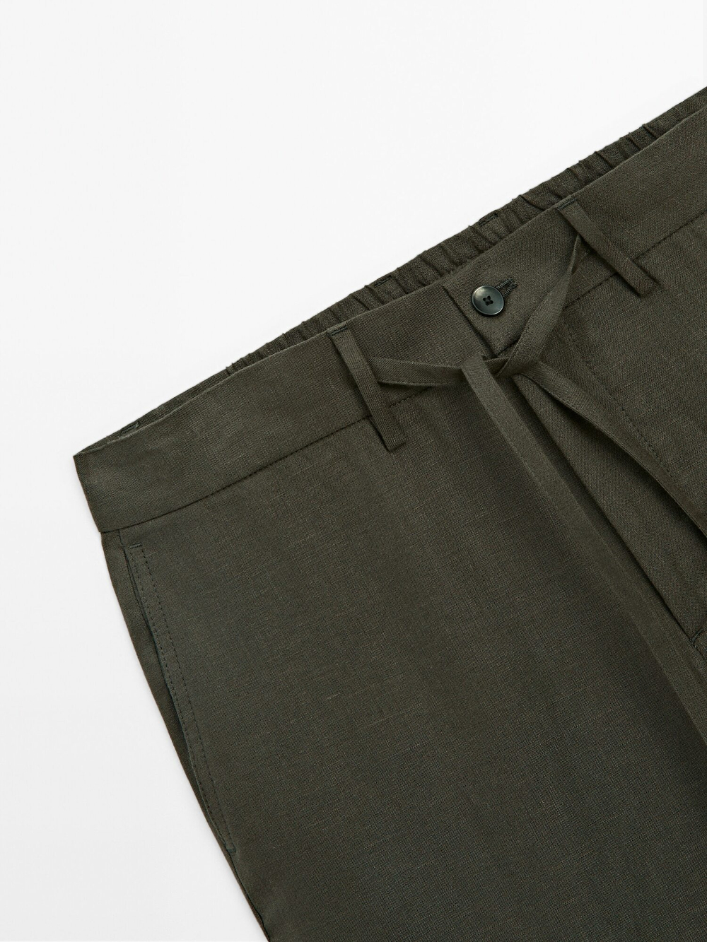 Massimo Dutti Брюки-джоггеры из 100% льна, темно-зеленый