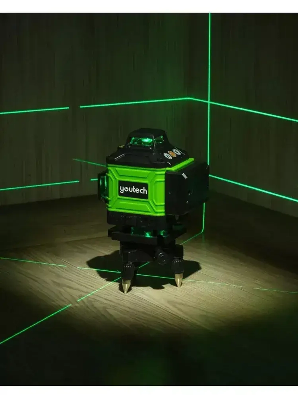 Лазерный строительный уровень нивелир 4D 16 линий зеленый луч 360 с триподом, пультом, кронштейнами, YouTech