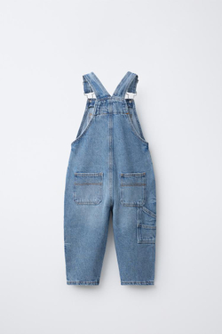 ZARA ДЛИННЫЙ ДЖИНСОВЫЙ КОМБИНЕЗОН, ВЫЦВЕТШИЙ СИНИЙ