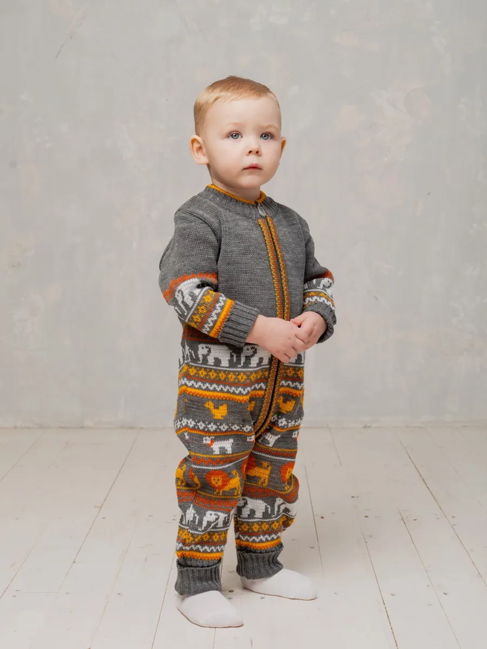 Вязаный комбинезон для новорожденных и малышей на молнии