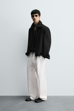 ZARA КУРТКА-РУБАШКА ИЗ ТКАНИ С ФАКТУРНЫМ РИСУНКОМ НА МОЛНИИ, ЧЕРНЫЙ