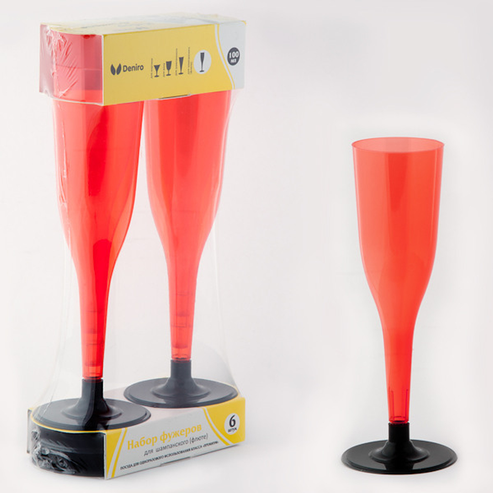 Фужер 170мл прозрачный черная ножка 1/6шт (флюте)