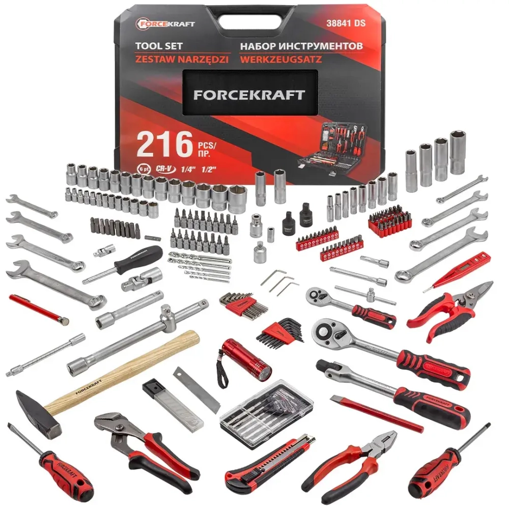 Набор инструментов 216пр. 1/4''1/2''(6гр.)(4-27мм) FORCEKRAFT FK-38841DS