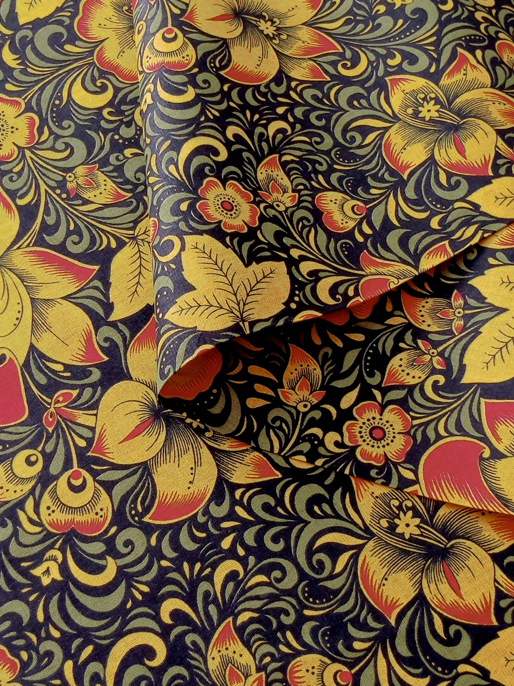 Ткань бязь плательная, рис. "Хохлома", ширина 150 см, арт. 34.1