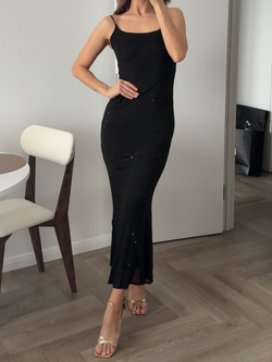 Платье сетчатое, длинное, с камнями и стразами