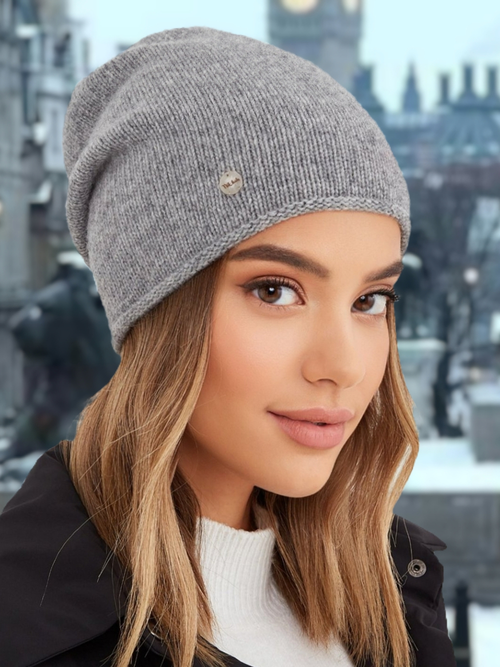 Шапка LACE удлиненная одинарная,с руликом с содержанием кашемира