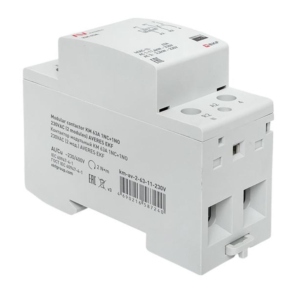 Контактор модульный КМ 63А 1NO+1NC 230В АС (2 мод.) AVERES EKF