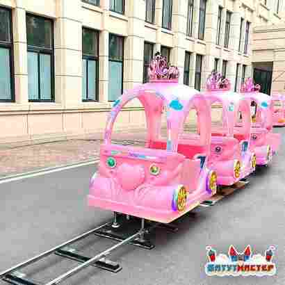 Детский поезд на рельсах с подсветкой «Принцесса», 5 кареток, 10 мест