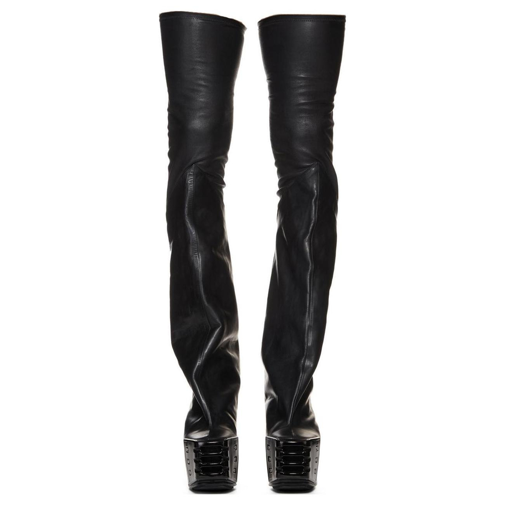 RICK OWENS Flared Platform Leather Boots