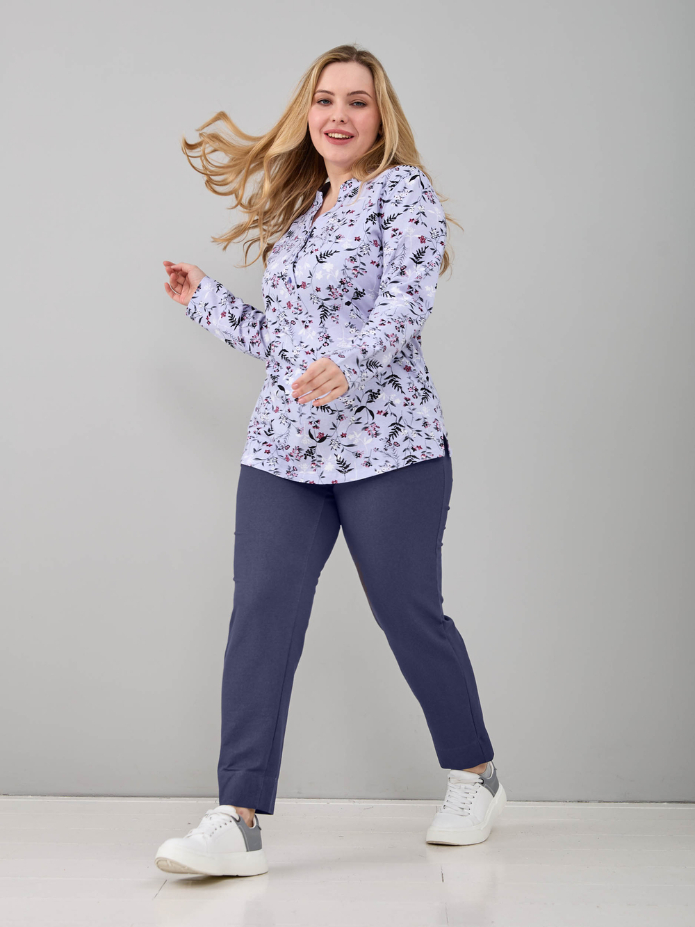 Блузка БЛ-22/голубой-цветыветочка