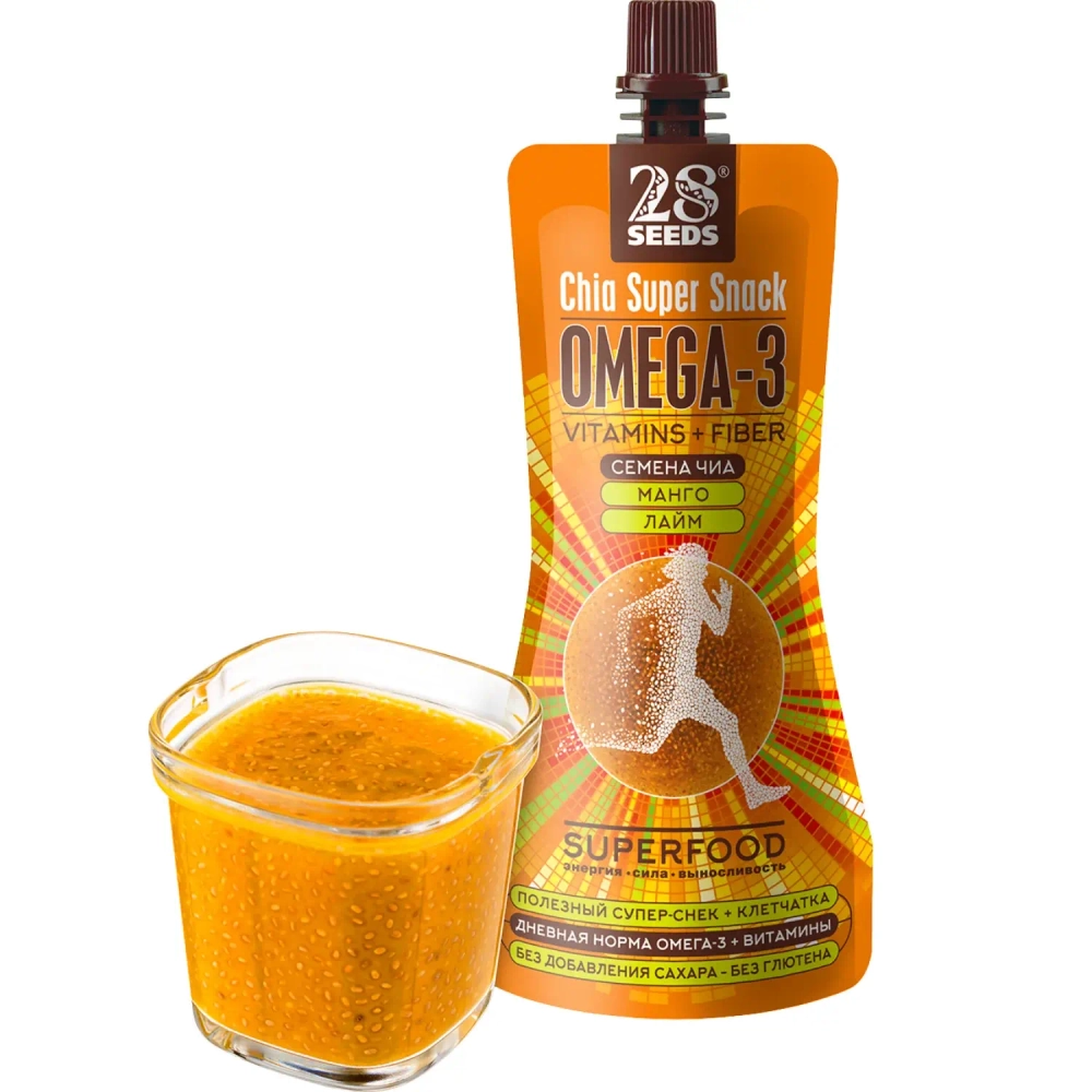 Супер-снек ЧИА ОМЕГА-3 «Манго + Лайм» 150 г — густой десерт с семенами чиа в стакане