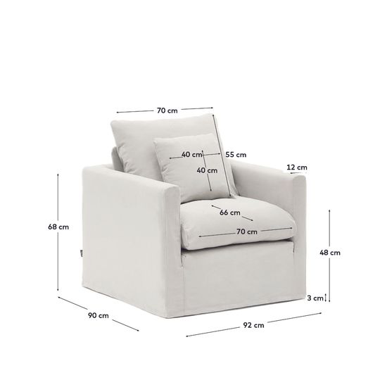 Кресло Nora со съемным чехлом и подушкой из льна и хлопка цвета экрю 92 см