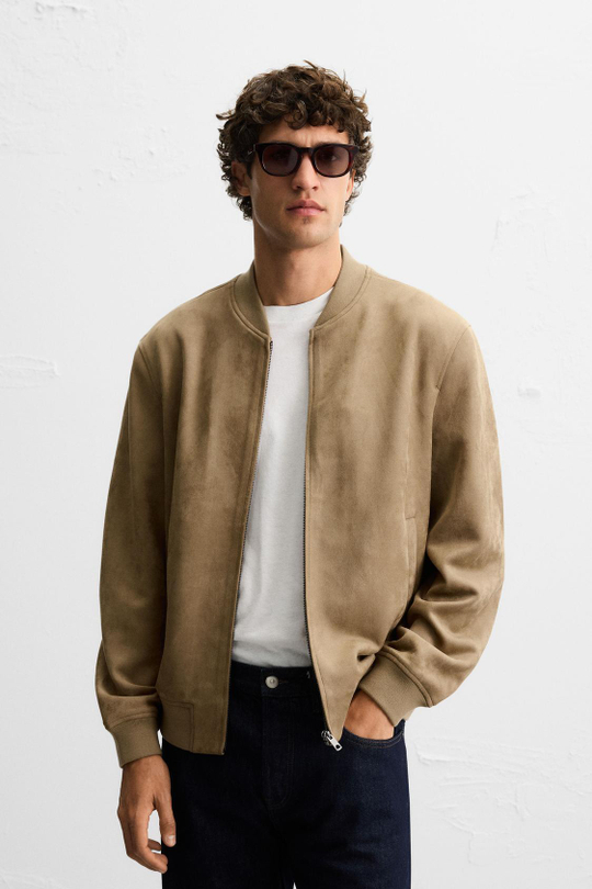 ZARA БОМБЕР ИЗ ИСКУССТВЕННОЙ ЗАМШИ, БЕЖЕВЫЙ