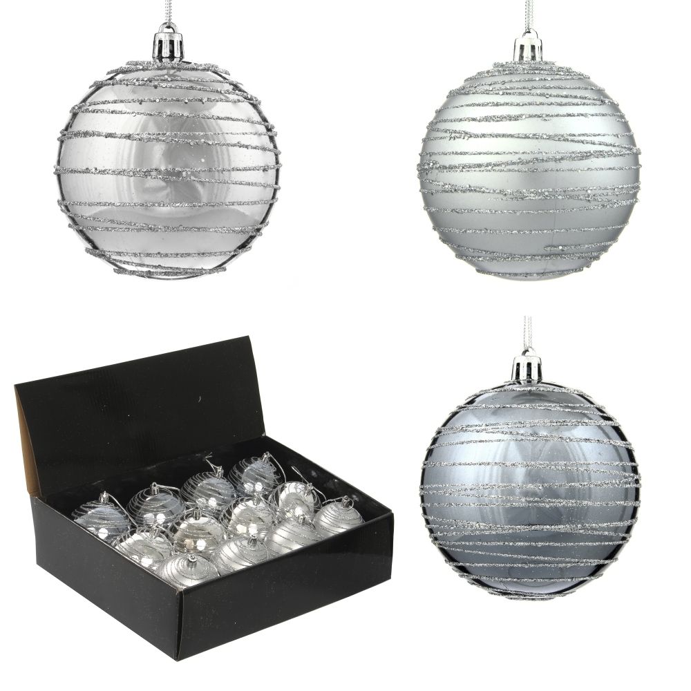 GAEM Набор из 12шт, Украшение новогоднее Шар "Спираль серебристая", D8 см, L35 W27 H9 см