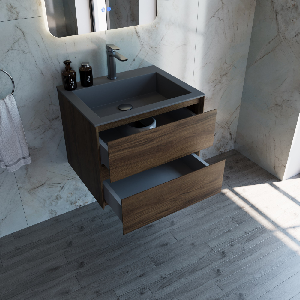 База под раковину Luka 600 подвесная, 2 выкатных ящика soft-close, С.Oak