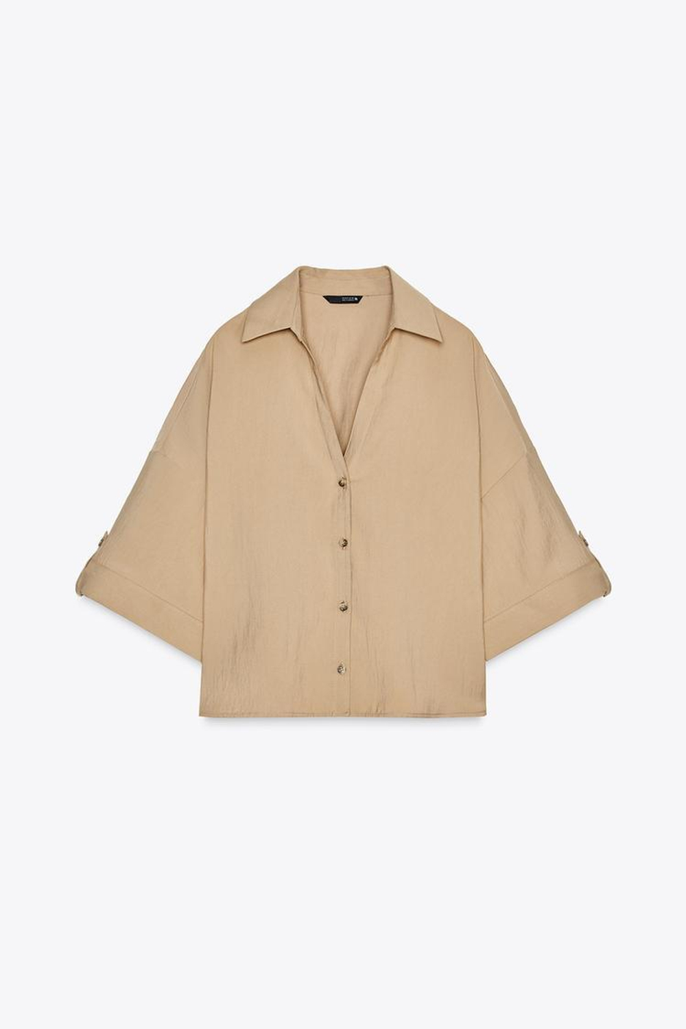 ZARA ШИРОКАЯ РУБАШКА С КОРОТКИМИ РУКАВАМИ, МЯГКИЙ КАШТАНОВЫЙ