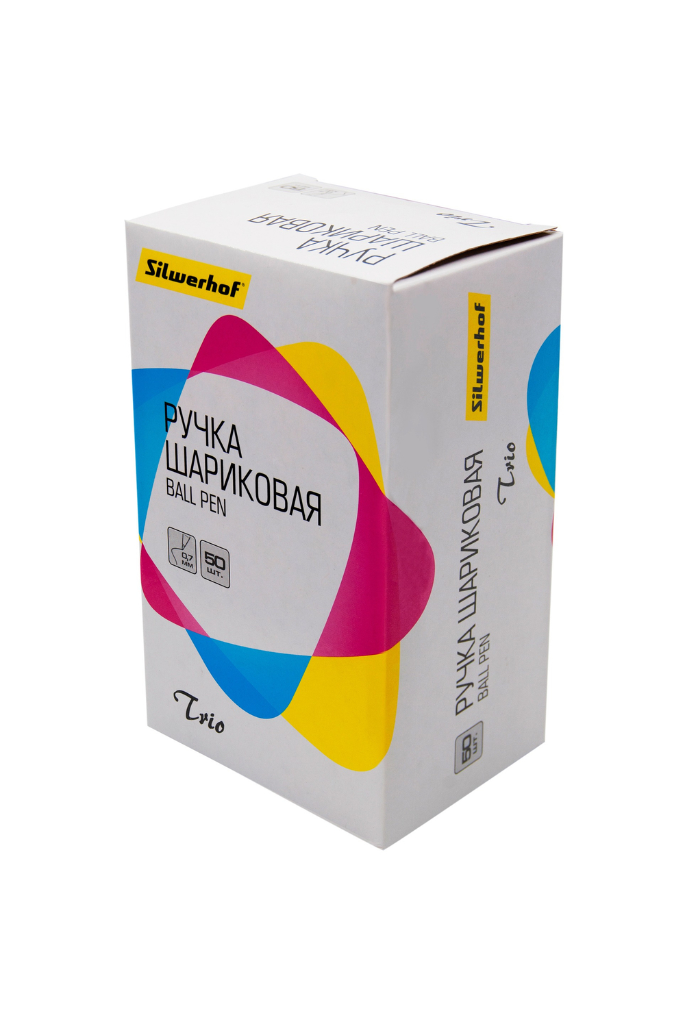 Ручка шарик. Silwerhof Trio 0.7 мм, линия 0.5мм, прозрачный треугольный корпус синяя, одноразовая