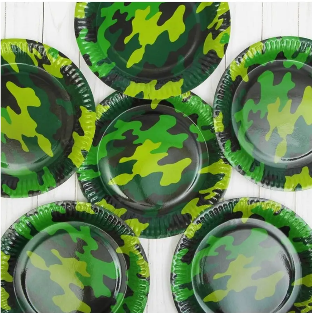 Тарелки бумажные «Камуфляж», 6 шт, 17 см / 23 см