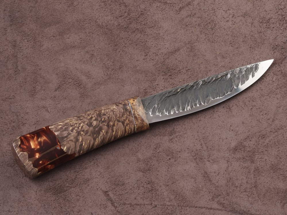 Якутский нож "Амга", сталь Х12МФ, рукоять стабилизированная карельская береза/акрил
