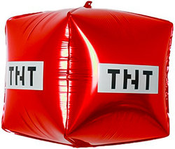 Фигурный шар в виде 3д куба красного цвета ТНТ Party в стиле МайнКрафт