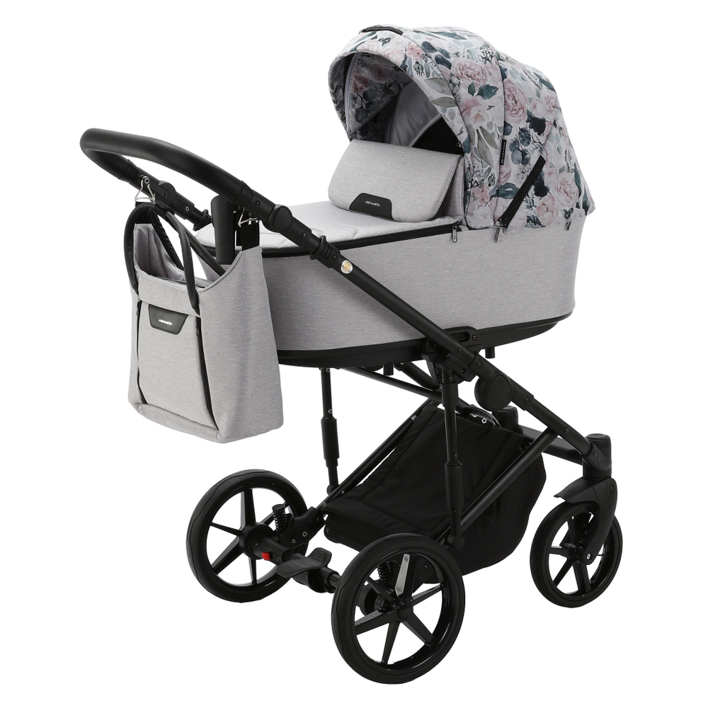 Детская универсальная коляска Adamex ZICO Flowers Z-FL12 (3в1) - Светло - серый, светло - серый цветы