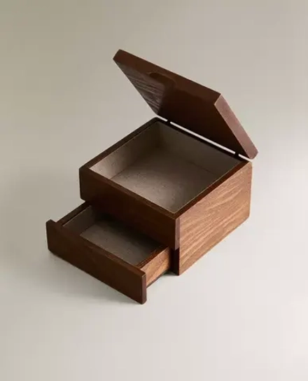 ZARA HOME КВАДРАТНАЯ ДЕРЕВЯННАЯ ШКАТУЛКА ДЛЯ ДРАГОЦЕННОСТЕЙ, КОРИЧНЕВЫЙ