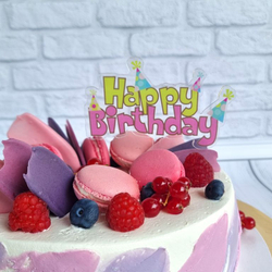Топпер «Happy Birthday» прозрачный с цветной надписью