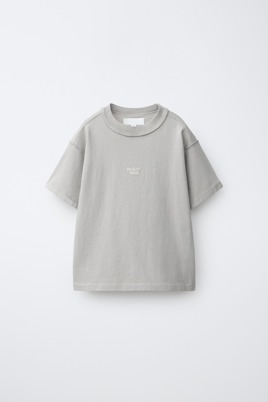 ZARA ФУТБОЛКА HEAVY WEIGHT С ВЫШИВКОЙ, СВЕТЛО-СЕРЫЙ