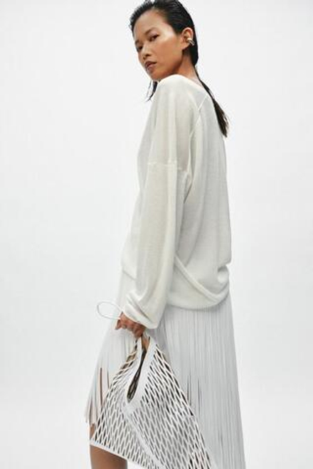 ZARA ТОНКИЙ ТРИКОТАЖНЫЙ СВИТЕР С V-ОБРАЗНЫМ ВЫРЕЗОМ, ЦВЕТ ВЫБЕЛЕННОГО ЛЬНА